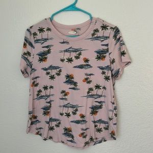 Pink Old Navy Everywear Women’s Size Medium T Shirt Palm Trees Sunsets Islands